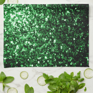 Mörk grönt faux glitter-glittrar kökshandduk