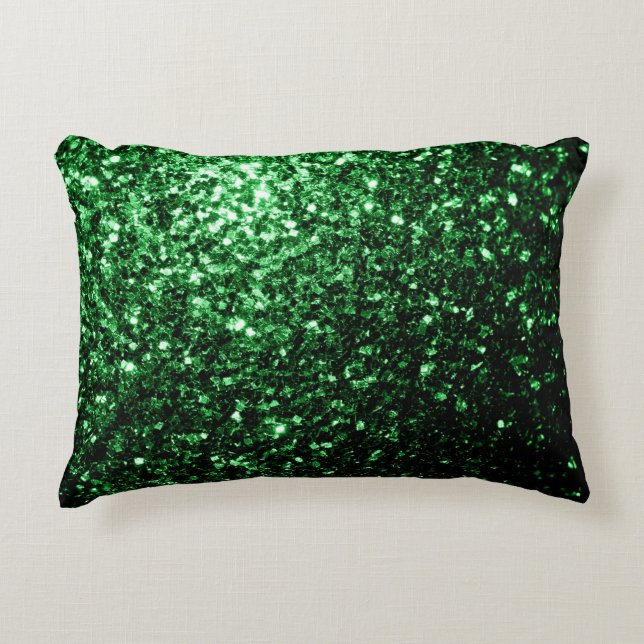 Mörk grönt faux glitter-glittrar prydnadskudde (Framsidan)