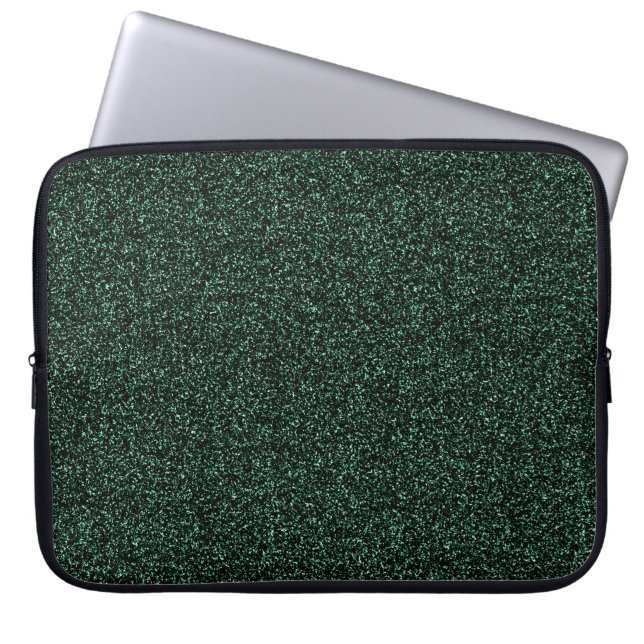 Mörk grönt faux glitter laptop sleeve (Framsidan)
