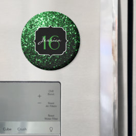 Mörk grönt faux glitter sparkles Sweet 16 Magnet