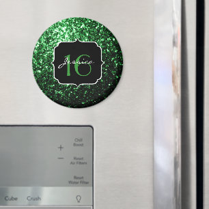 Mörk grönt faux glitter sparkles Sweet 16 Magnet