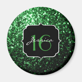 Mörk grönt faux glitter sparkles Sweet 16 Magnet