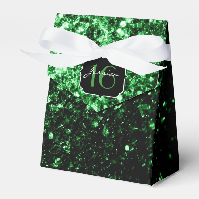 Mörk grönt faux glitter sparkles Sweet 16 Presentaskar (Framsidan Sidan)