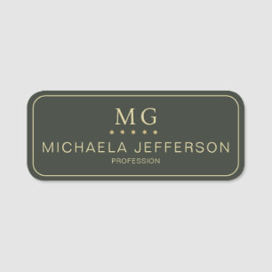 Mörk grönt Fem stjärnor Guld: Monogram Professione Namnbricka