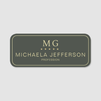 Mörk grönt Fem stjärnor Guld: Monogram Professione Namnbricka