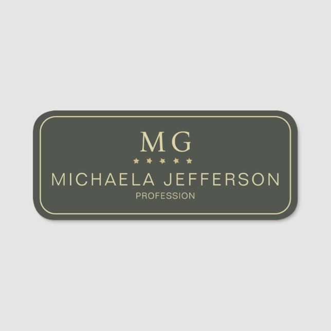 Mörk grönt Fem stjärnor Guld: Monogram Professione Namnbricka (Framsida)