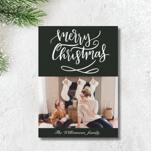 Mörk grönt för God jul Script Photo Julkort