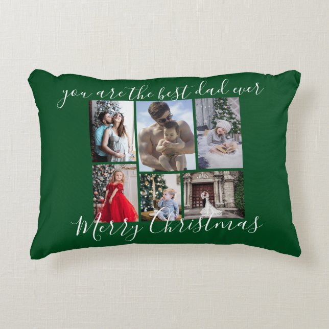 Mörk grönt foto för bästa Pappa någonsin God jul Prydnadskudde (Framsidan)