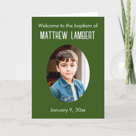 Mörk grönt foto-frontens-polka-prickad baptism program