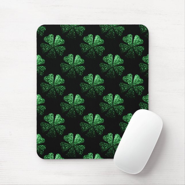 Mörk grönt glatt Shamrock mönster på svart Musmatta (Med mus)