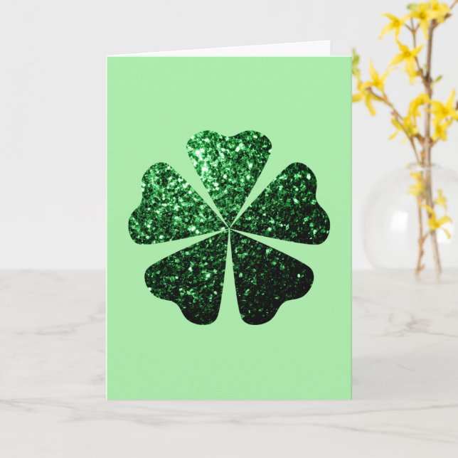 Mörk grönt glitter-glitter Shamrock Klöver Kort (Gul blomma)