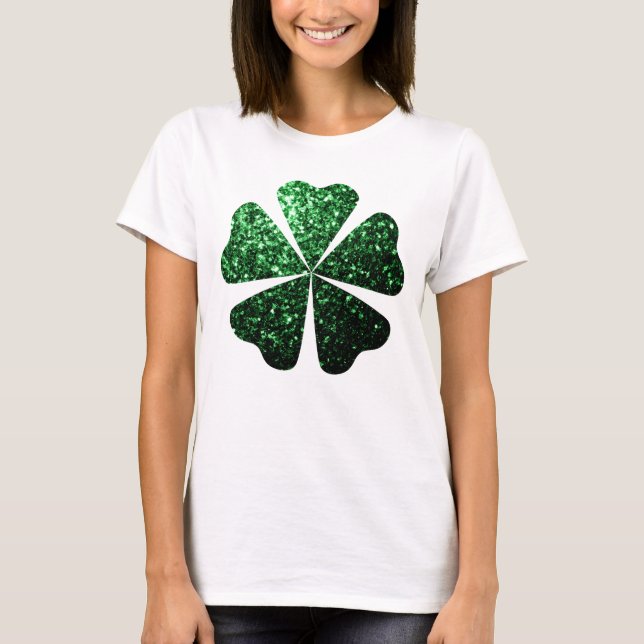 Mörk grönt glitter-glitter Shamrock Klöver T Shirt (Framsida)