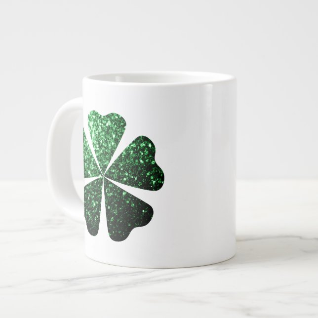 Mörk grönt glitter gnistra Shamrock Klöver Jumbo Mugg (Framsida vänster)