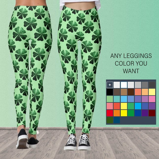 Mörk grönt glitter gnistra Shamrock Klöver mönster Leggings (Skapare uppladdad)