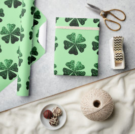 Mörk grönt glitter gnistra Shamrock Klöver mönster Presentpapper