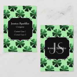 Mörk grönt glitter gnistra Shamrock Monogram Visitkort