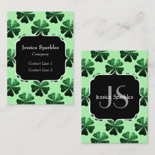 Mörk grönt glitter gnistra Shamrock Monogram Visitkort