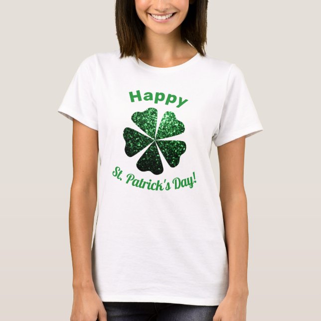 Mörk grönt glitter-gnistran Shamrock St Patrick Da T Shirt (Framsida)