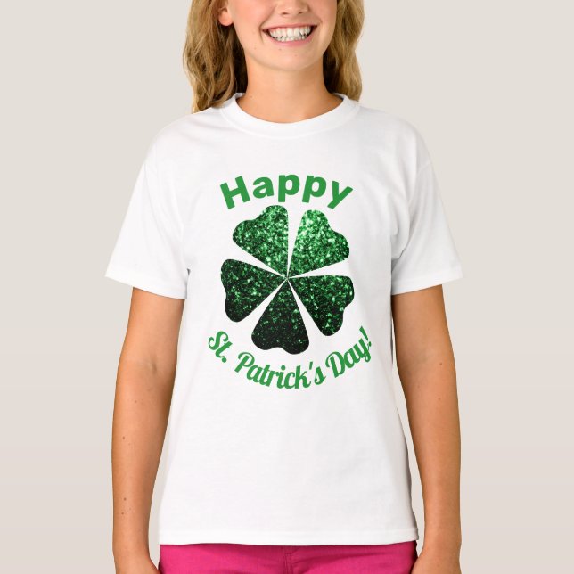 Mörk grönt glitter-gnistran Shamrock St Patrick Da T Shirt (Framsida)