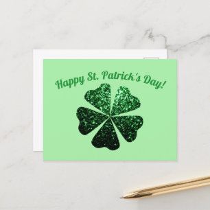 Mörk grönt glitter-gnistran Shamrock St Patrick Da Vykort