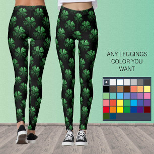 Mörk grönt gnistra Shamrock Klöver mönster svart Leggings