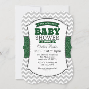 Mörk grönt Grått Chevron Baby Shower-inbjudan Inbjudningar