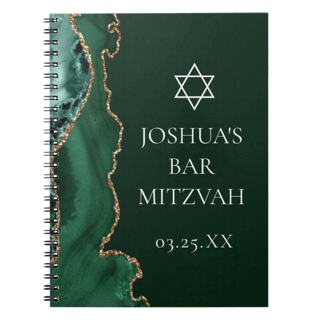 Mörk grönt Guld Agate Anpassningsbar Pub Mitzvah Anteckningsbok (Framsidan)
