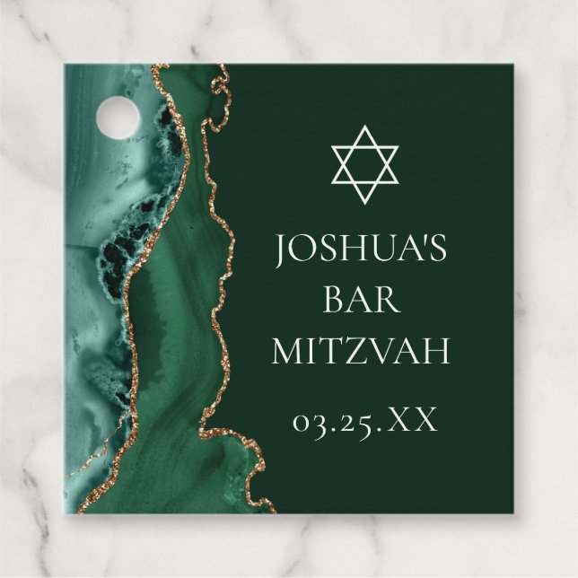 Mörk grönt Guld Agate Pub Mitzvah Party Gåvor Etiketter (Framsida)