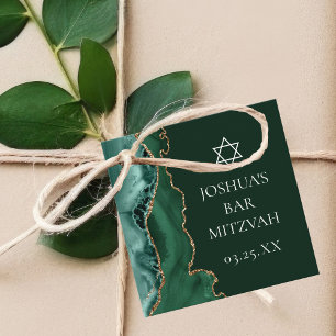Mörk grönt Guld Agate Pub Mitzvah Party Gåvor Etiketter