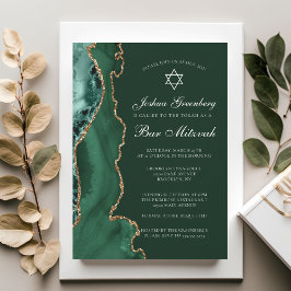 Mörk grönt Guld Agate Pub Mitzvah Party Inbjudningar