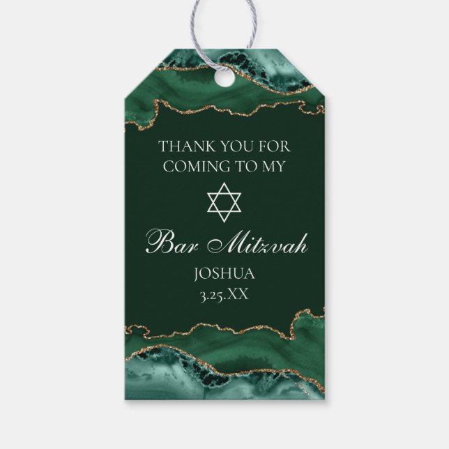 Mörk grönt Guld Agate Pub Mitzvah Party Presentetikett (Framsidan)