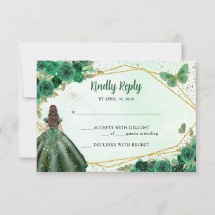 Mörk grönt Guld Blommigt Princess Quinceañera QR OSA Kort