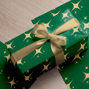 Mörk grönt guld-elegantens stjärnor mönster jul presentpapper