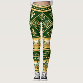 Mörk grönt Guld - vit keltisk gaelisk design Leggings