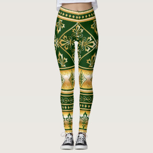 Mörk grönt Guld - vit keltisk gaelisk design Leggings