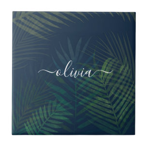 Mörk grönt Handflatan Löv Ceramic Tile - Tropical Kakelplatta