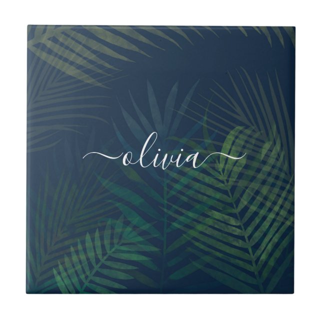 Mörk grönt Handflatan Löv Ceramic Tile - Tropical Kakelplatta (Framsidan)