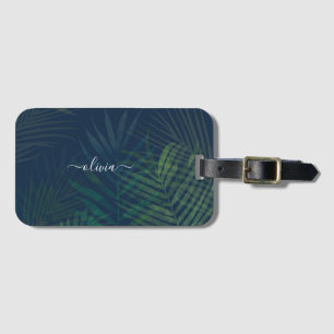 Mörk grönt Handflatan Löv Luggage Tag - Tropiska m Bagagebricka