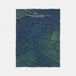 Mörk grönt handflatan löv mönster fleecefilt