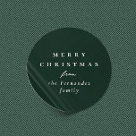 mörk grönt helgdag för enkel elegant i god jul runt klistermärke<br><div class="desc">Designat att samordna med Lea Delaveris Design helgdag herringbone-samlingen. Den här chicen är dekalen för mörk grönt personlig God jul som är perfektens beröring för alla julklappar. Den mörk grönt bakgrunden i riken är mångsidig och koordinerar med en mängd olika pappra mönster och den enkla typografin är perfekt för ditt...</div>