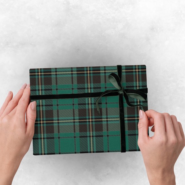 Mörk grönt helgjul - Play Rand Presentpapper (Dark Green Wrapping Paper - Plaid Christmas)
