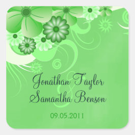 Mörk grönt Hibiscus-Blommigt Spara datumfavoriten Fyrkantigt Klistermärke