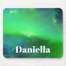 Mörk grönt holografiskt Himlar med anpassat namn Musmatta