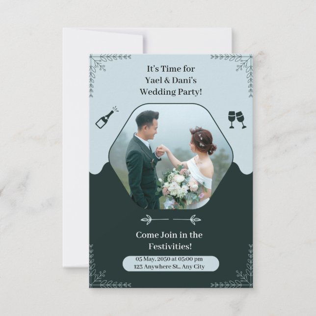 Mörk grönt inbjudan till Elegant bröllop-part (Framsida)