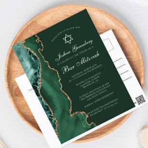 Mörk grönt inbjudan till Guld Agate Pub Mitzvah-pa