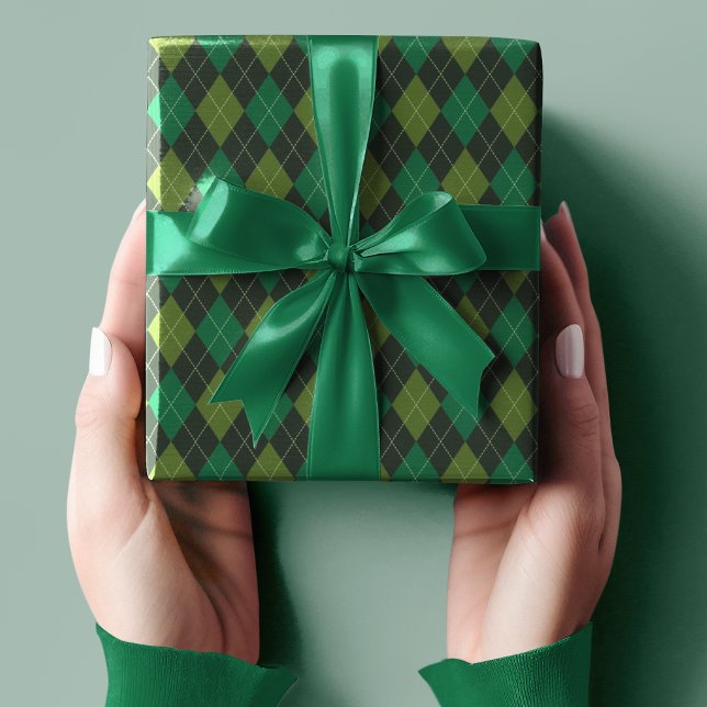 Mörk grönt Irish Small Argyle St patrick's day Presentpapper (Elegant Dark Green Argyle Pattern For Him. Irish Wedding, For the Groom, Groomsman, St Patrick's Day)