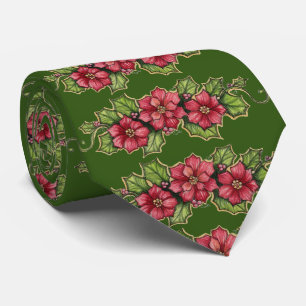 Mörk grönt jul - vackra Pointsettia Slips