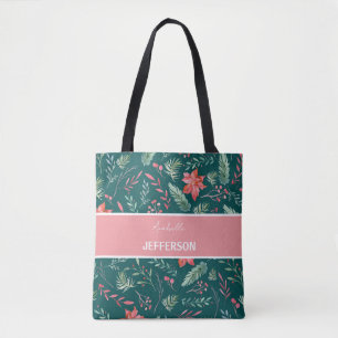 Mörk grönt julblommor, Monogram Tygkasse