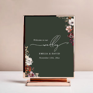Mörk grönt kalligrafi för hösten Blommigt Bröllop Poster