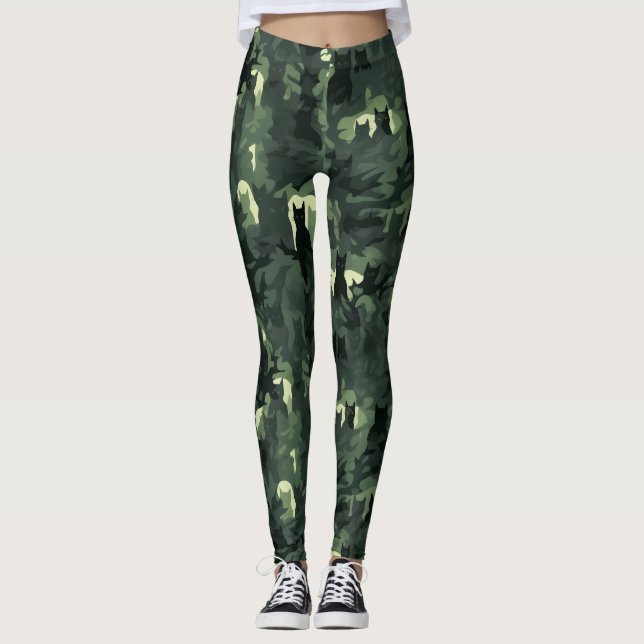 Mörk grönt kattkamouflage leggings (Framsida)